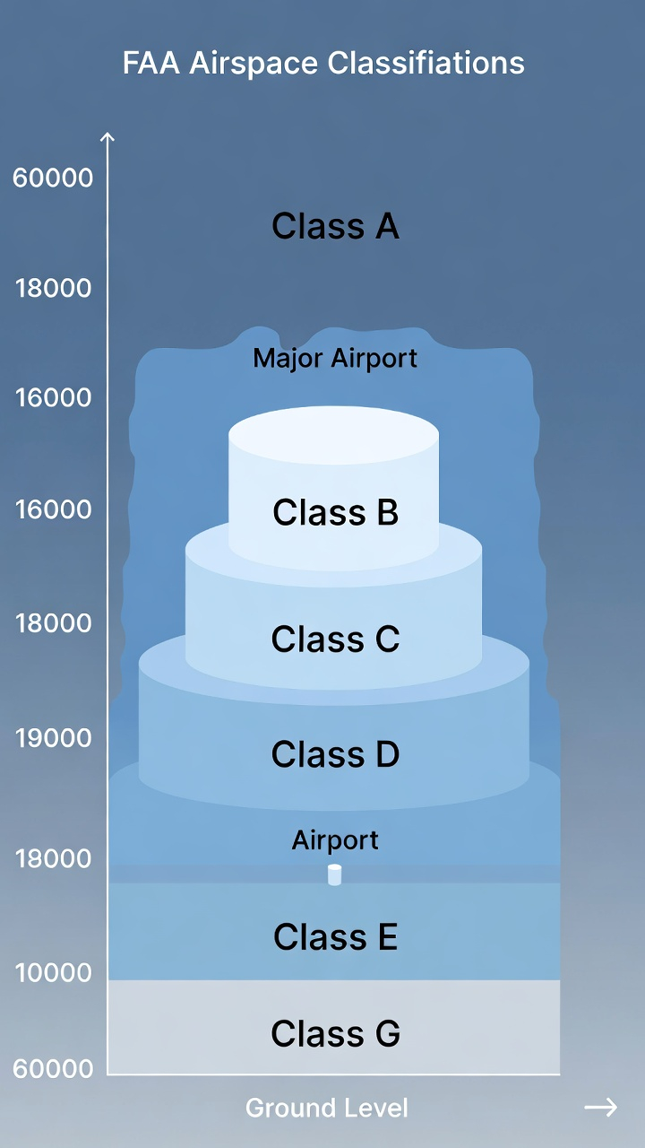 FAA airspace classification diagram showing all airspace classes