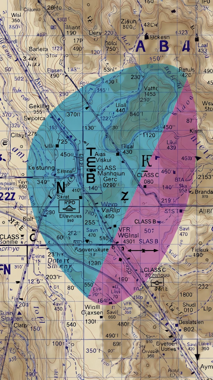 Example sectional chart showing Class B and Class C airspace near Phoenix